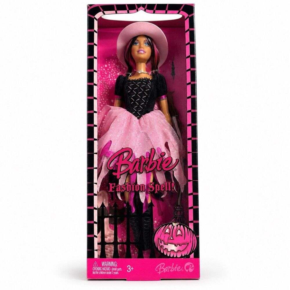 2008 Barbie Fashion Spell Halloween Witch Doll M3523 NRFB Mattel Pink Black